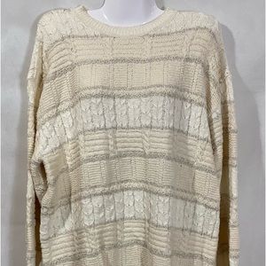 liz & co. women’s sweater size medium. Colors are white, gray and cream